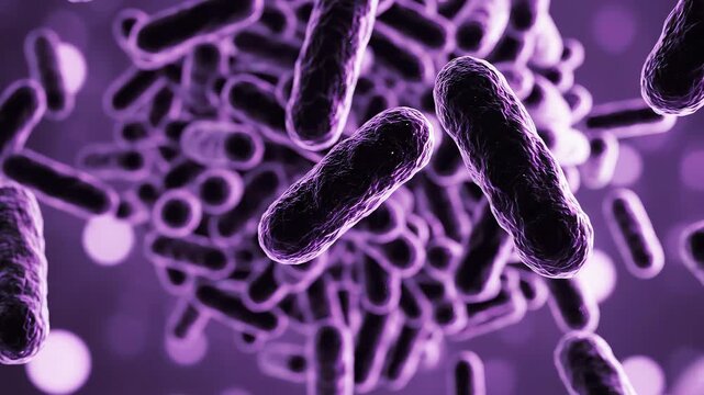 Close-up microscopic view of rod-shaped bacteria, a common microorganism with implications in medicine and biology