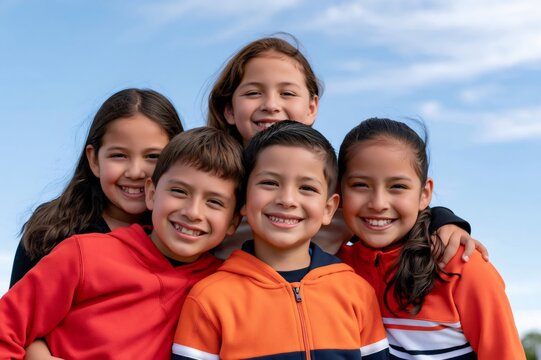 Diverse children group smiling at camera outdoors