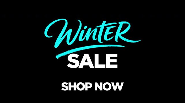 Bold 16:9 promotional graphic featuring handwritten &ldquo;WINTER&rdquo; text, bold &ldquo;SALE&rdquo; lettering, and &ldquo;sub message&rdquo; beneath. Designed for seasonal retail promotions with a strong sense of urgency. 4K