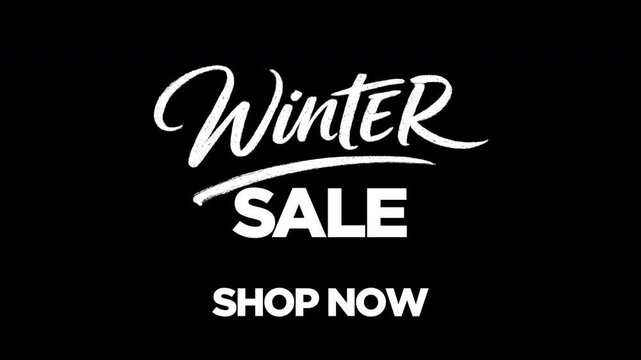 Bold 16:9 promotional graphic featuring handwritten &ldquo;WINTER&rdquo; text, bold &ldquo;SALE&rdquo; lettering, and &ldquo;sub message&rdquo; beneath. Designed for seasonal retail promotions with a strong sense of urgency. 4K