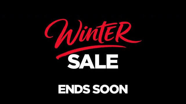 Bold 16:9 promotional graphic featuring handwritten &ldquo;WINTER&rdquo; text, bold &ldquo;SALE&rdquo; lettering, and &ldquo;sub message&rdquo; beneath. Designed for seasonal retail promotions with a strong sense of urgency. 4K