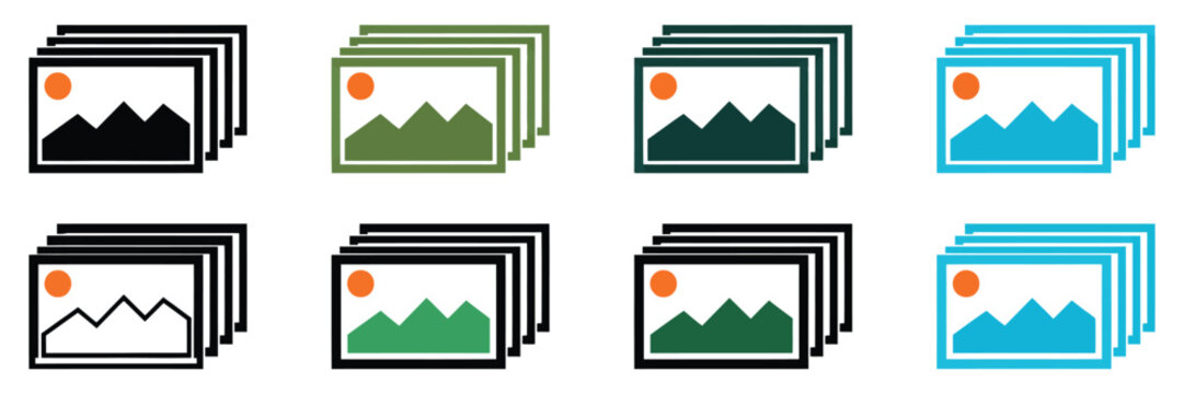 Gallery icons with image preview and picture display representing photos, media browsing, visual content, and digital applications