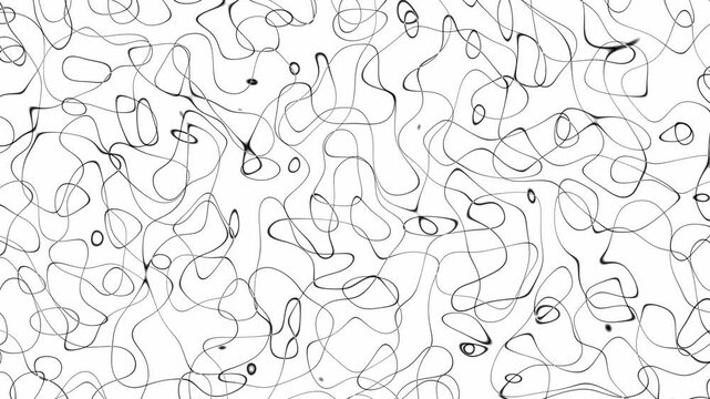 Black curved line pattern swirling over white background, seamless loop minimal animation overlay