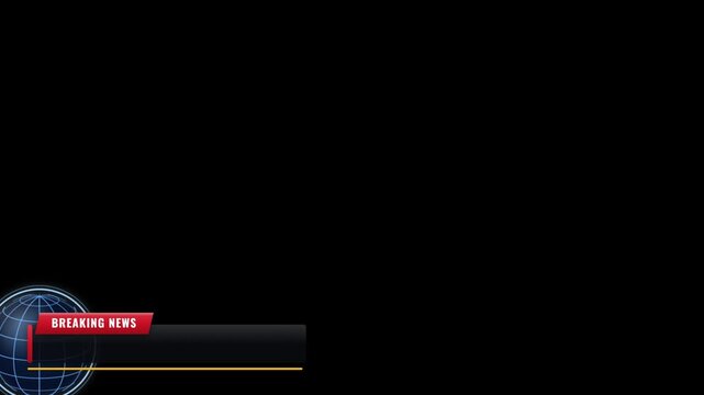 Breaking news globe banner lower third overlay on black background broadcast graphic template