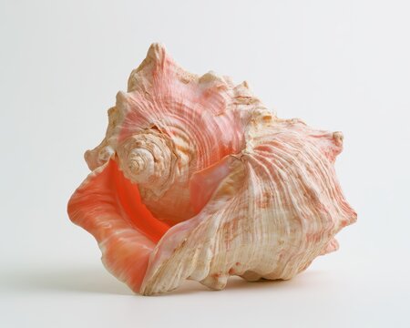 Large pink conch shell isolated on white background