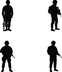 Naklejka premium Army soldier silhouette vector. Military person vector icon set