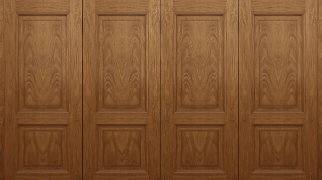 Wooden cabinet door arrangement with raised panels and warm brown grain texture