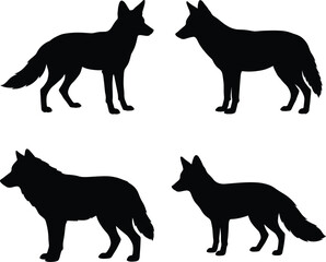 Naklejka premium Wolf fox silhouette vector. Wild canine vector icon set
