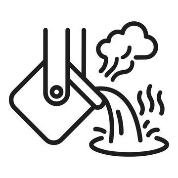 Vector line icon of molten metal being poured from a crucible