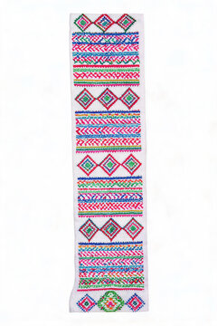 Authentic Southeast Asian hill tribe fabric stripe, colorful folk art embroidery design element