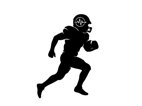 Running Football Player Smart Helmet Brain Wave Silhouette Vector