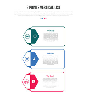 3 Points Vertical List Infographic Template with 3 Point Hexagon Pointed Design for Slide Presentation