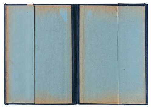 open file folder with hardcover blue interior and pockets on white