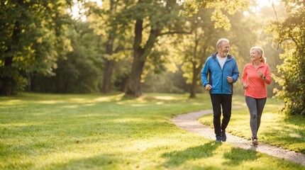 Obraz premium Active Senior Couple Jogging Together in Green Park