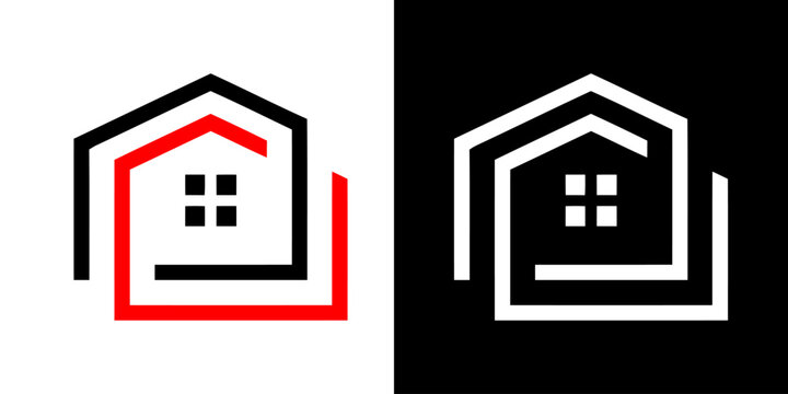 Home with line art style logo design inspiration