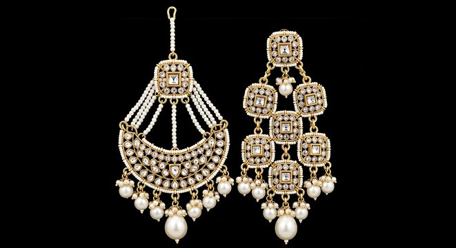 Traditional indian jewelry set with maang tikka and earrings, ornament