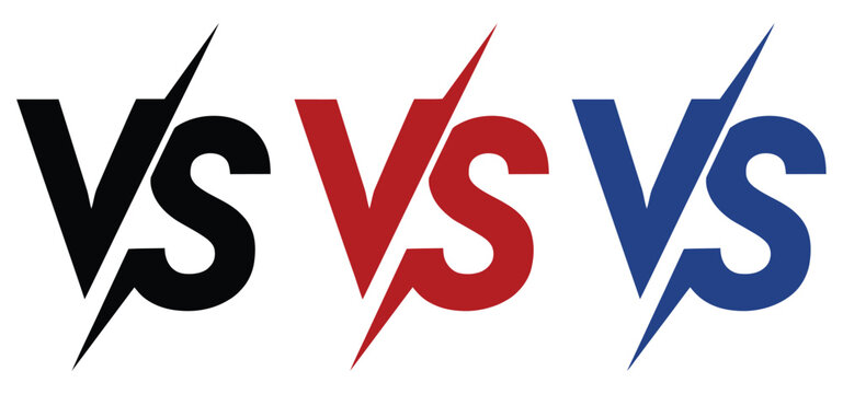 Versus icons with colorful VS symbols representing comparison, competition, advertising, educational content, and decision making