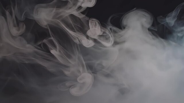 Billowing white vapor plumes gently rising with dark ambient lighting creating ethereal atmospheric effects