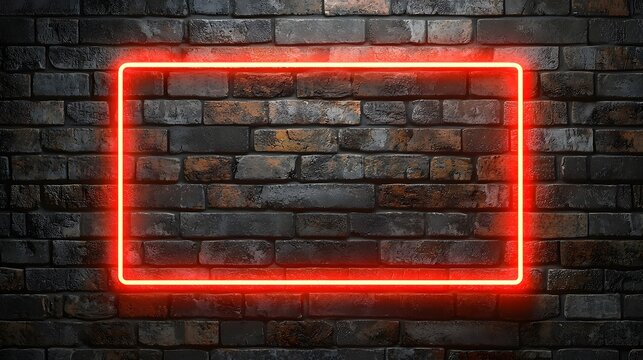 Neon frame on brick wall background