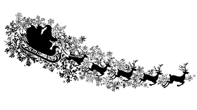 Stylized reindeer pulling a sleigh made of snowflakes isolated on transparent background