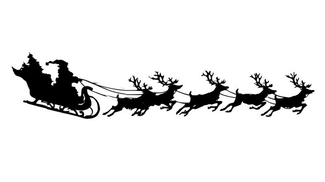 Santa Claus in sleigh with reindeer outline vector isolated on transparent background