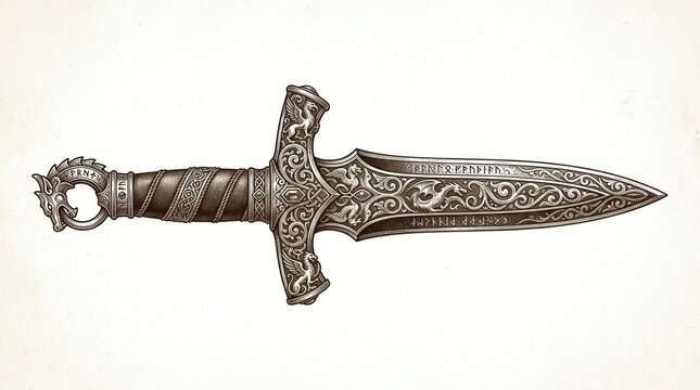 Ornate historical dagger with intricate detailing and dragon motif