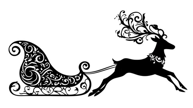 Decorative reindeer pulling sleigh illustration for design isolated on transparent background
