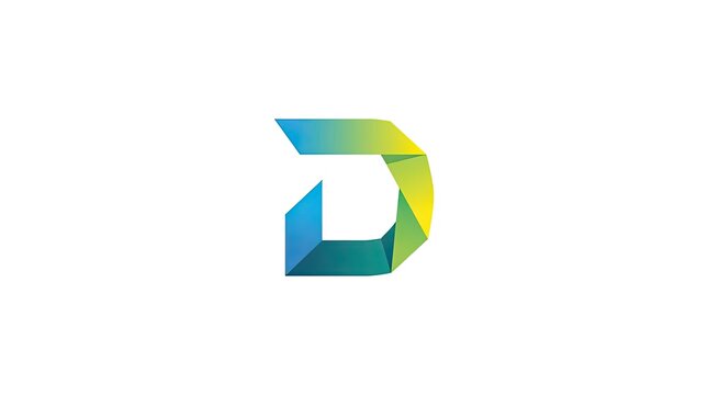 Geometric letter D logo in blue and green.