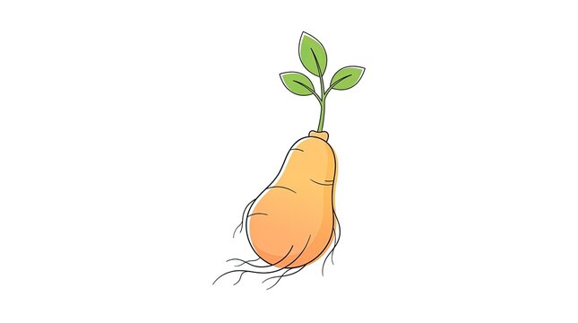 Ginseng root illustration with green leaves.