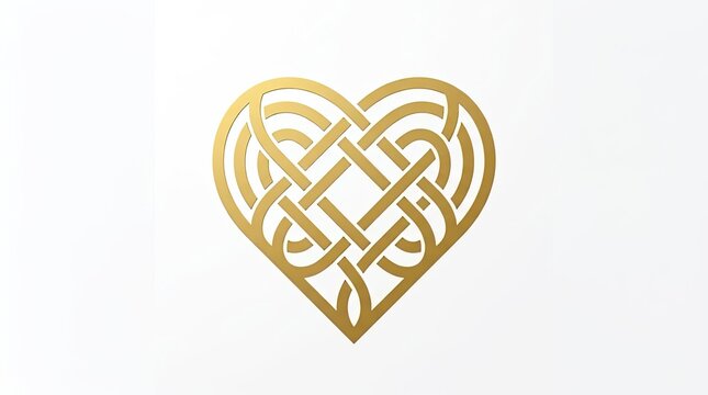 Golden Celtic heart knot logo on white background.
