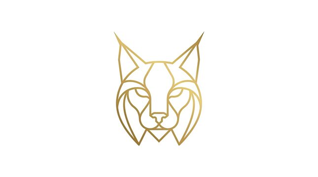 Golden line art lynx head logo.