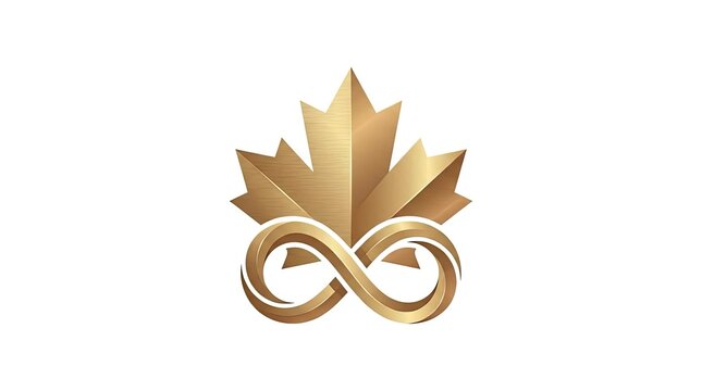 Golden maple leaf above metallic infinity symbol logo.