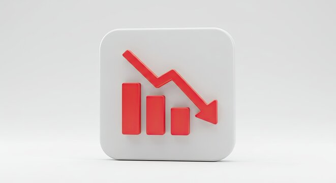 Minimalist red downward trend bar chart icon for decline or loss visualization