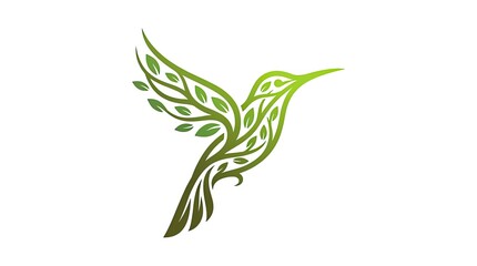 Obraz premium Green hummingbird silhouette made of organic leaf shapes.
