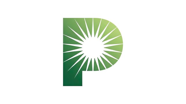 Green letter P logo with radiating sunburst lines.