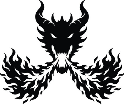 Fire breathing dragon head silhouette vector isolated on white