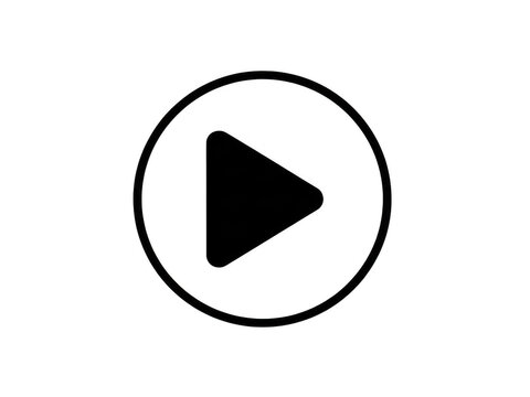 Simple black play button icon inside a thin circle for media player interface isolated on transparent background