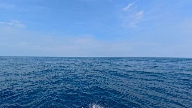 Fast motorboat creating waves on the caribbean sea