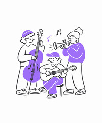 Fototapeta premium Naive Art Musician Playing Illustration Vector