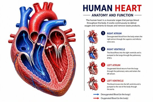 Human Heart Anatomy and Function: Blood Flow Through the Four Chambers