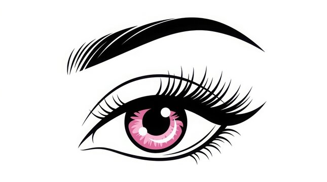 Beautiful human eye with long eyelashes and eyebrow illustration in sketch style