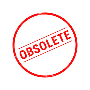 A bright red circular rubber stamp graphic featuring the word obsolete written in bold capital letters isolated on a clean white background surface