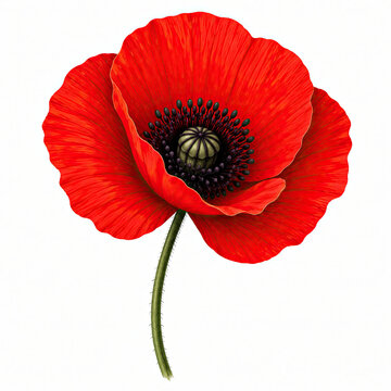 A single bright red poppy flower with green stem