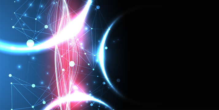 Abstract futuristic technology background with glowing light waves and network lines