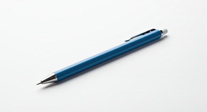 Sleek blue mechanical pencil with silver tip against clean white background