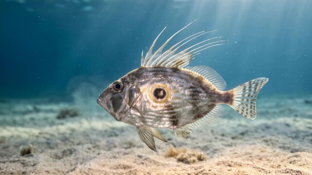john dory fish underwater close up at morning light in mediterranean sea video