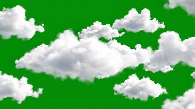 Cumulus clouds appearing and growing on a green screen background during daylight for compositing