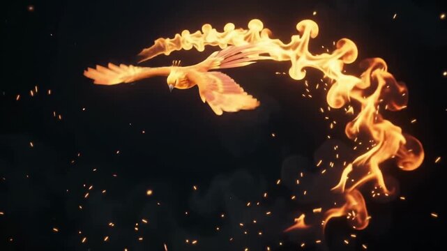 Phoenix Rising Embers in Circular Ring of Fire Manifesting in Night Sky