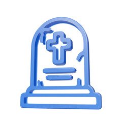 Fototapeta premium Blue glossy 3D tombstone icon with cross symbol on black background