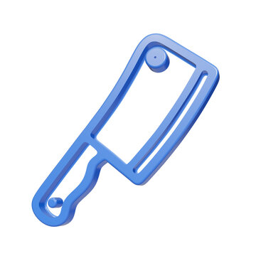 Blue glossy 3D meat cleaver icon isolated on black background